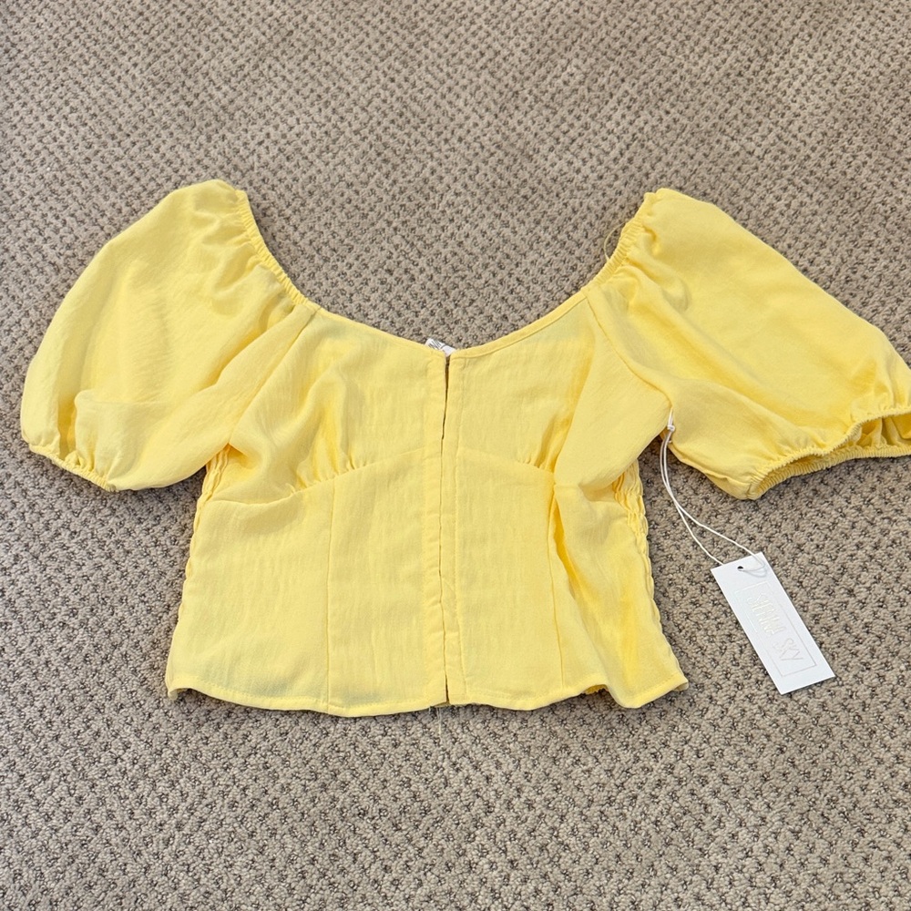 Yellow Corset Front Puff Sleeve Women's Top